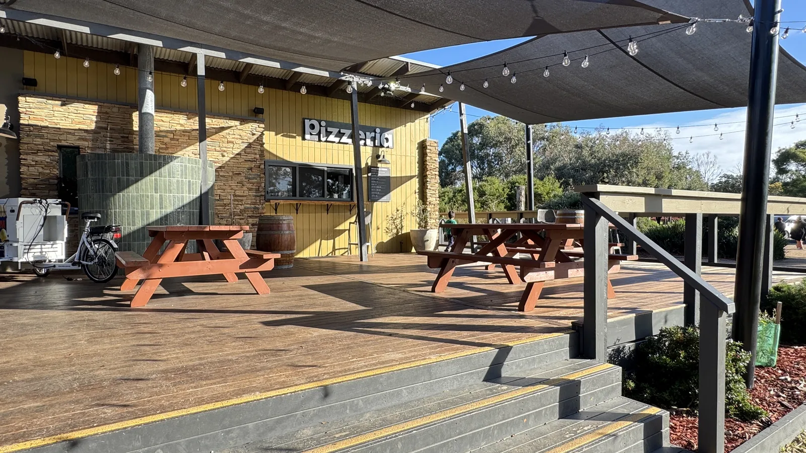 Outdoor seating beside the resort restaurant